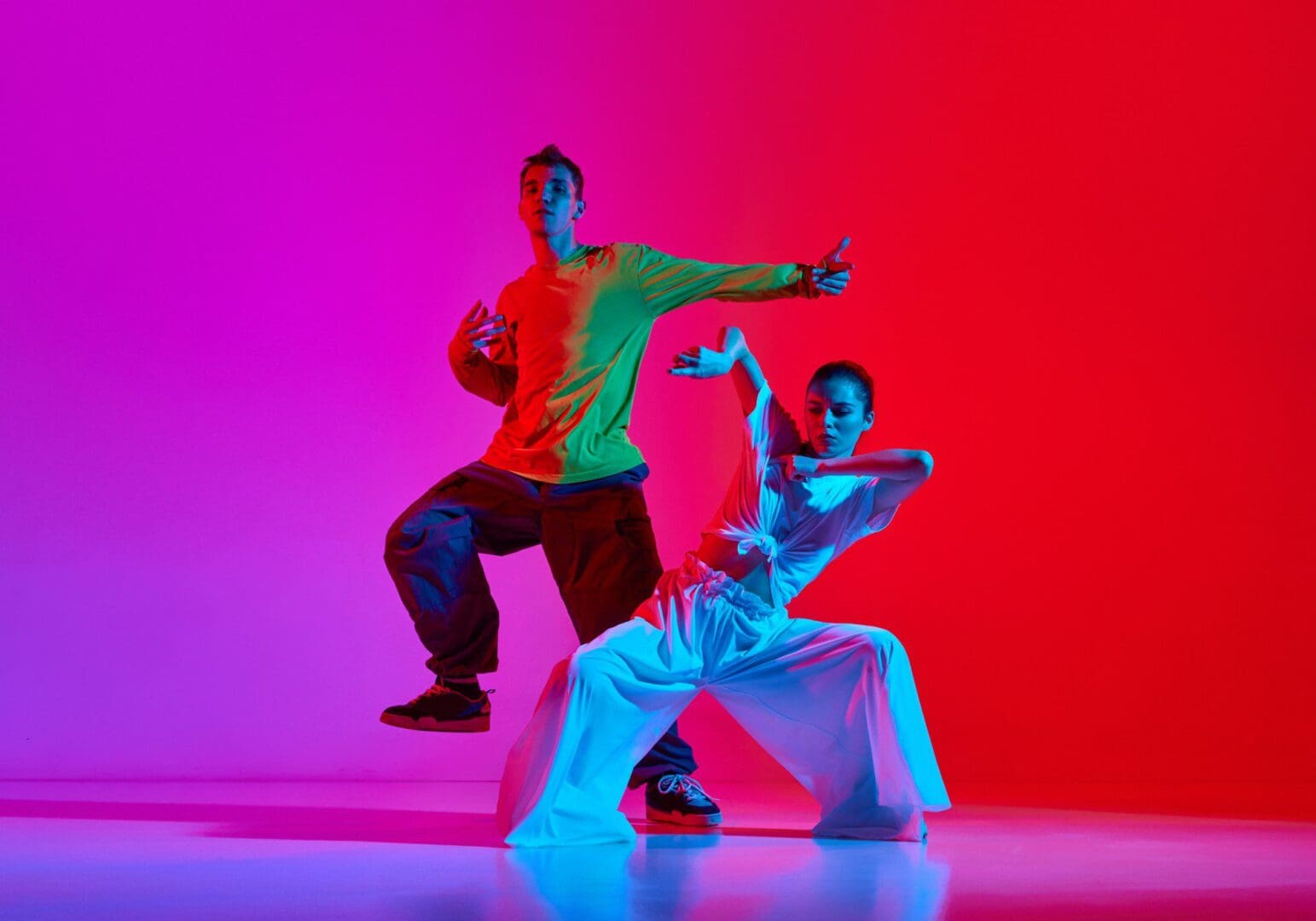 Vibrant dance duo in motion