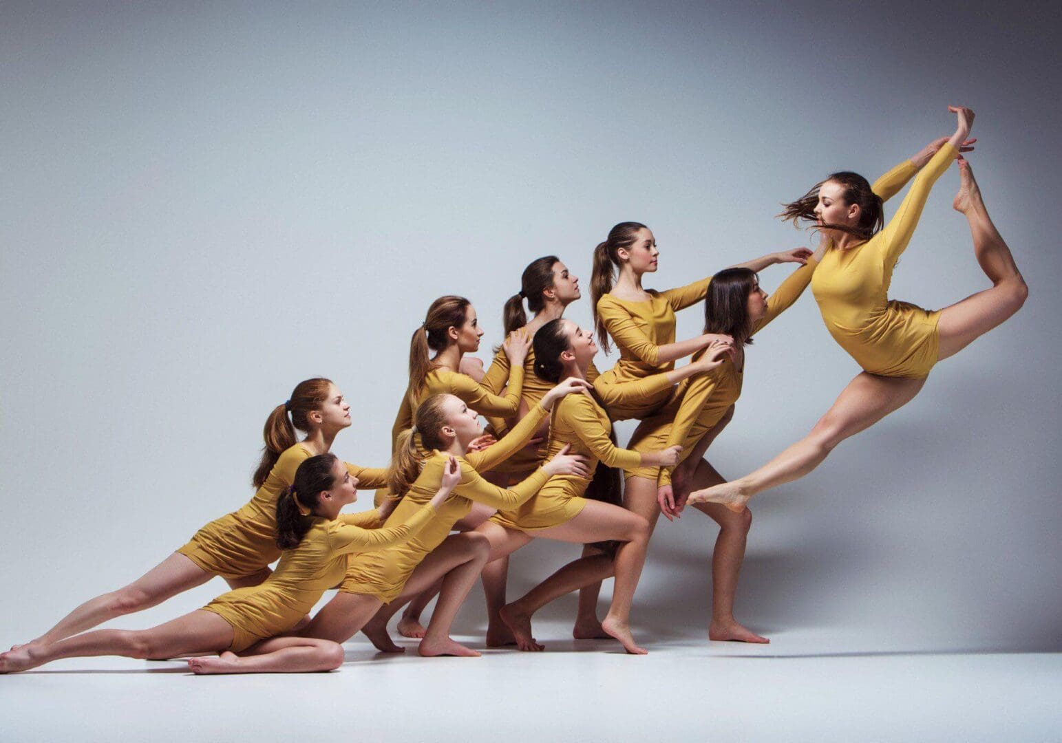 Group dance with elegant leap