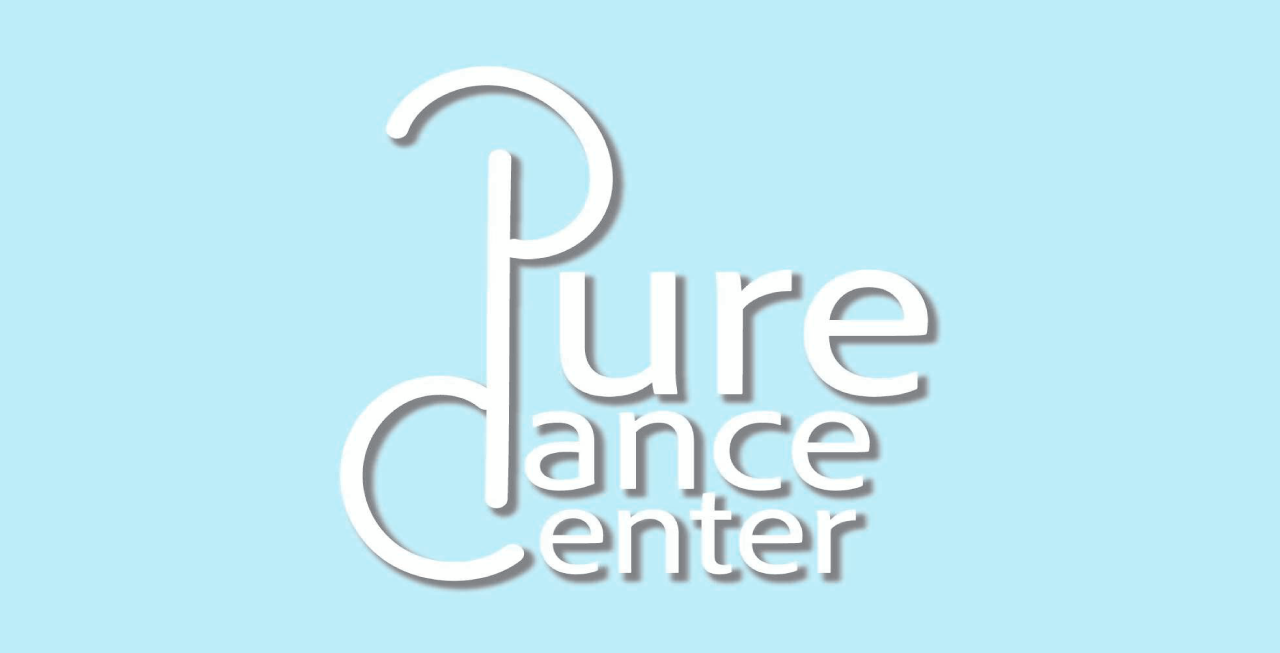Logo of Pure Dance Center with blue background.