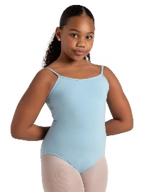 Girl in blue leotard posing confidently.