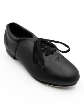 Black tap dance shoe with laces.